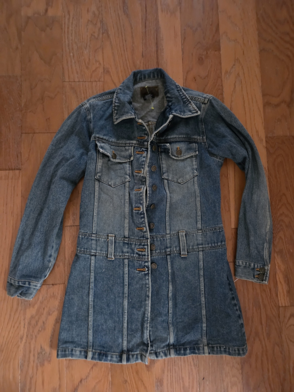 Long Blue Denim Jacket Dress with Button-Front